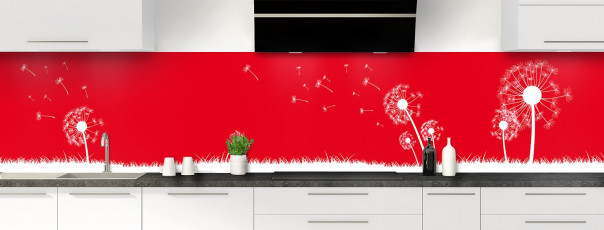 Crédence de cuisine Pissenlit au vent couleur rouge vif panoramique motif inversé