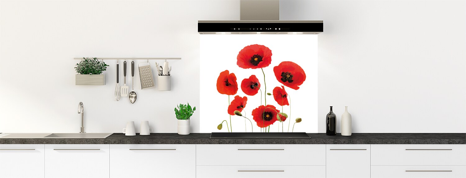 Crédence De Cuisine En Verre - Motif Floral Coquelicots - Dimensions 125x50 Cm - Style Moderne - Neuf