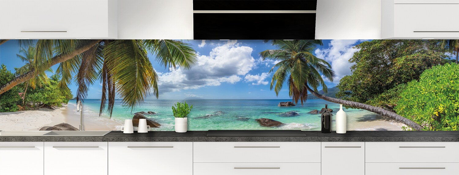 Crédence Cuisine En Verre 100x50cm - Motif Palmiers Plage, Style Moderne