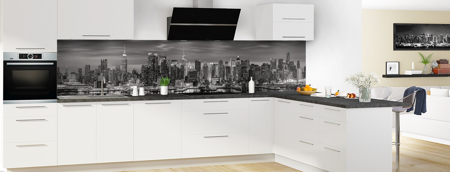 Crédence De Cuisine En Verre 100x50 Cm - Motif Statue De La Liberté New York - Style Moderne Gris