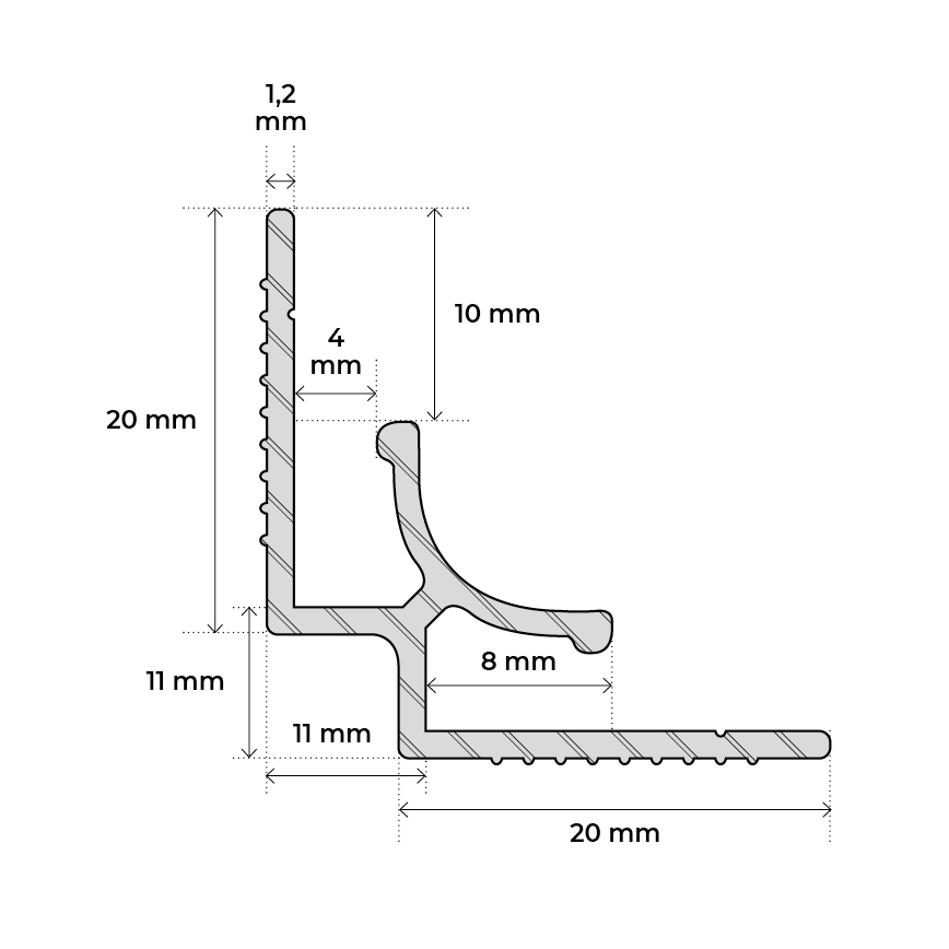 Schéma de 
                                profilé d'angle pour panneau de salle de bain